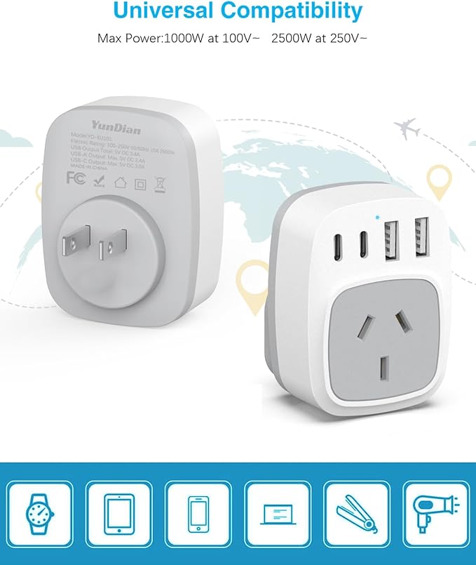 Japan Travel Adapter AU to Japan Plug Type A Worldwide Travel Power Adapter