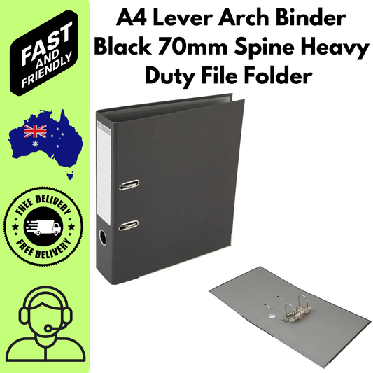 A4 Lever Arch Binder Black 70mm Spine Heavy Duty File Folder Organizer