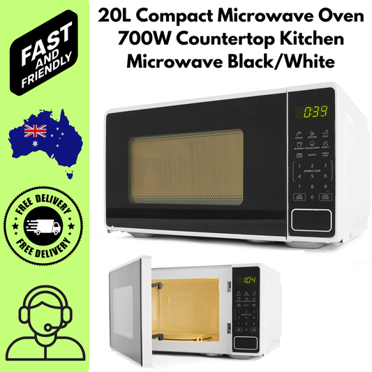 20L Compact Microwave Oven 700W Countertop Kitchen Microwave Black/White