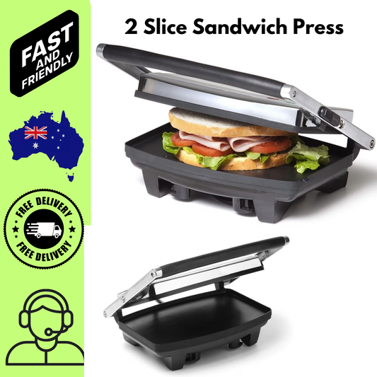 2 Slice Sandwich Press Toastie Maker Non Stick Grill Compact Kitchen Press