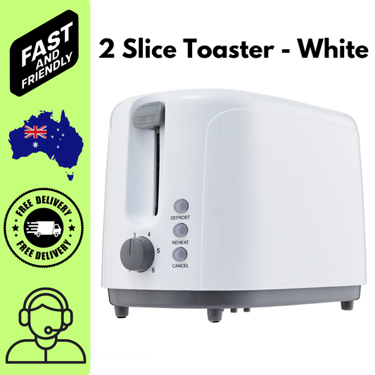 2 Slice Toaster White Compact Bread Toaster Stainless Steel Adjustable Browning