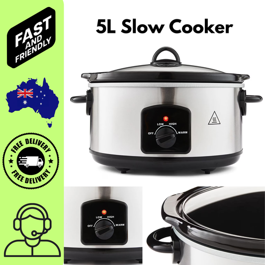 5L Slow Cooker Kitchen Crockpot Stew Soup Casserole Pot Adjustable Heat Black
