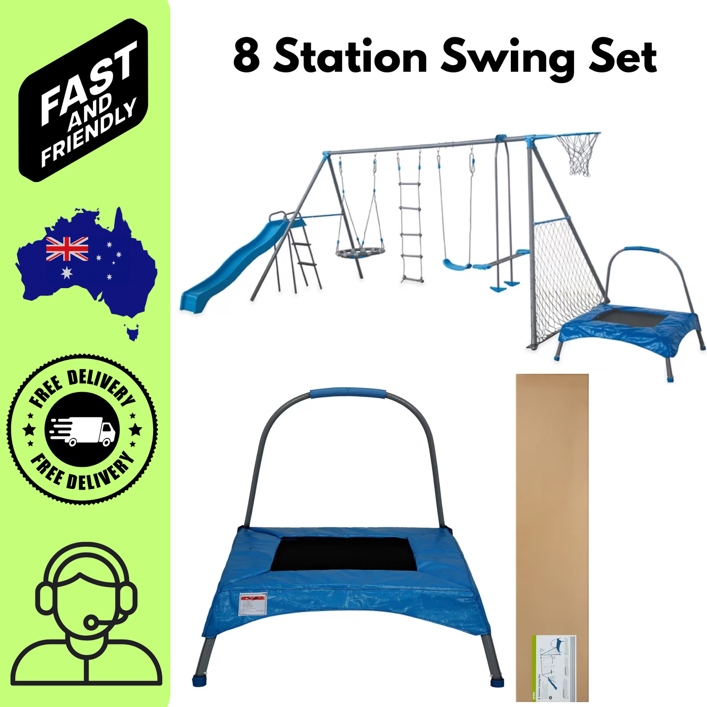 8 Station Swing Set Kids Outdoor Playground Swings Slide Climbing Frame