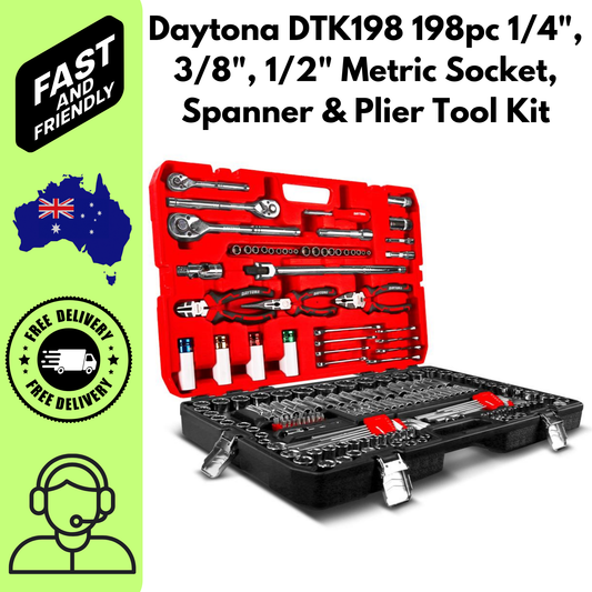 Daytona DTK198 198pc 1/4", 3/8", 1/2" Metric Socket, Spanner & Plier Tool Kit