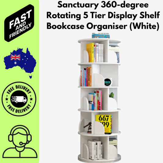 Sanctuary 360-degree Rotating 5 Tier Display Shelf Bookcase Organiser (White)