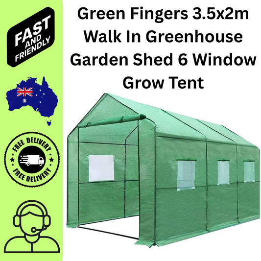 Green Fingers 3.5x2m Walk In Greenhouse Garden Shed 6 Window Grow Tent
