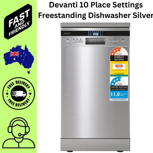 Devanti 10 Place Dishwasher Freestanding Silver Compact Kitchen Dishwasher