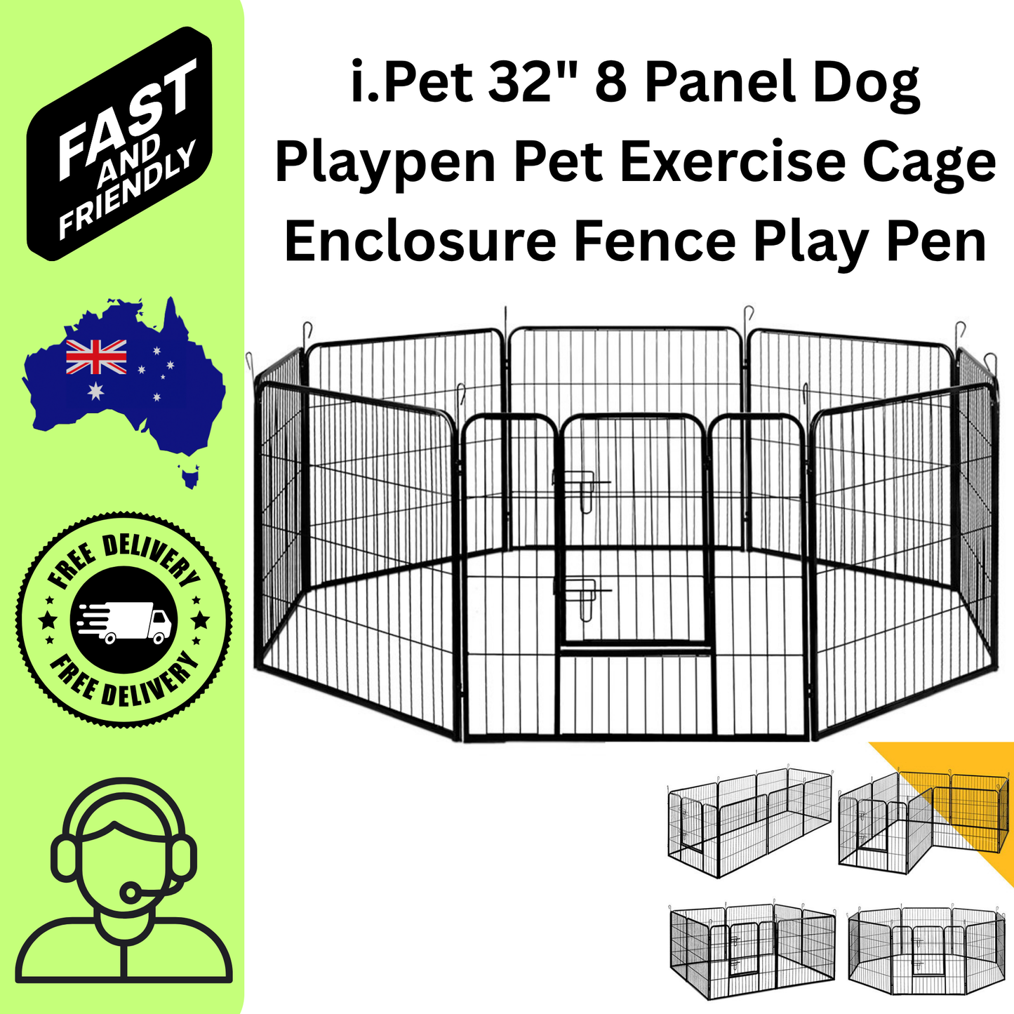 i.Pet 32" 8 Panel Dog Playpen Pet Exercise Cage Fence Enclosure