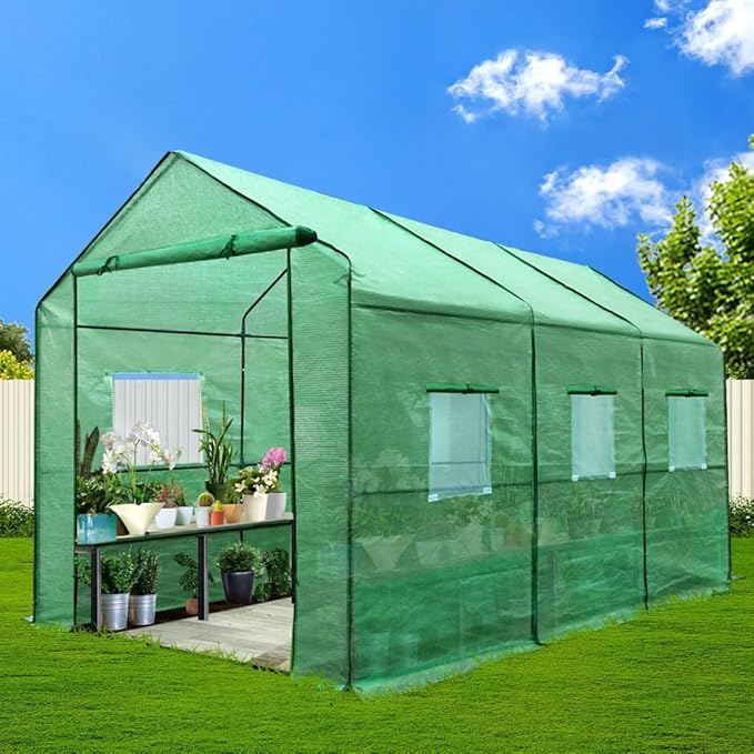 Green Fingers 3.5x2m Walk In Greenhouse Garden Shed 6 Window Grow Tent